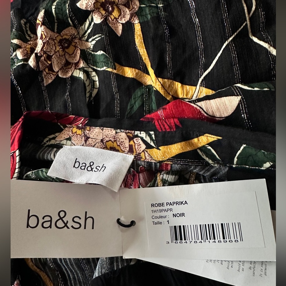 ba&sh Paprika Dress floral print Noir black mini popover swing shirtdress Size 1 - Picture 14 of 15